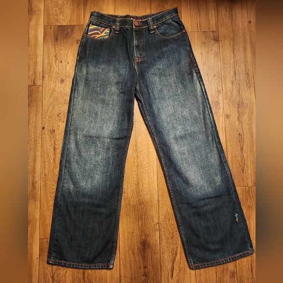 Googi Australian Authentic Colorful Guitar Distressed Dark Wash Denim Jean - Picture 1 of 14